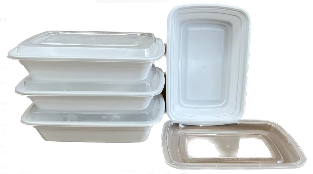 PKG RECTANGULAR WHITE MICROWAVE CONTAINER T-48OZ X150