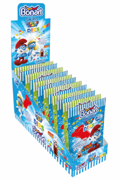 BONART 9068 SMURFS POPPING CANDY DIPPED LOLLIPOP COLA 12G X 24 X 12
