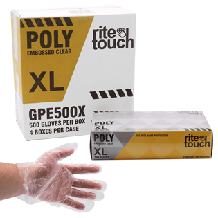 PKG DISPOSABLE POLY GLOVES RITE TOUCH XLARGE 500 X 4