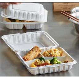 [000792] PKG MFPP CLAMSHELL MICROWAVE CONTAINER 3-COMPARTMENT HINGED  8X8X3 X150
