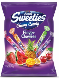 [001040] BONART 8509 SWEETIES FINGER CHEWIES ASSORTED CHEWY CANDY 142G X 24